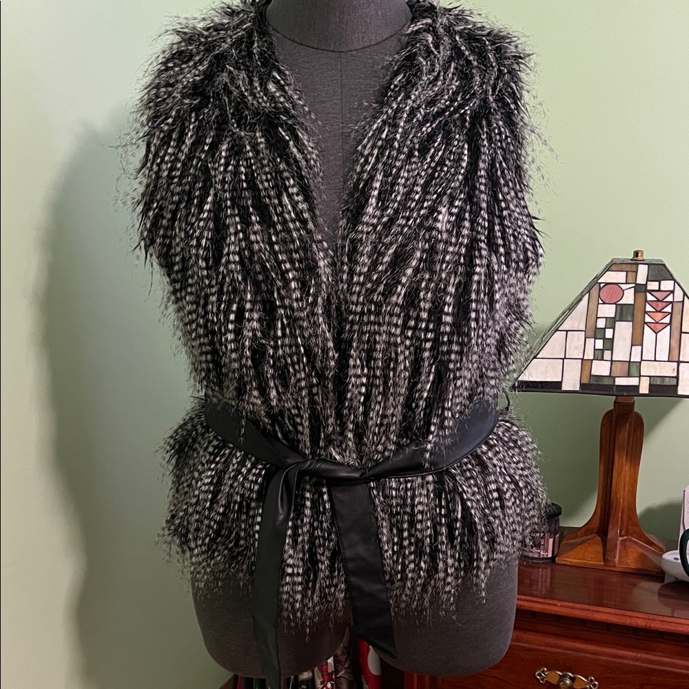 Lane Bryant Black and White Faux Fur Vest